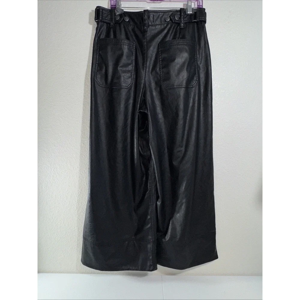 We The Free Vegan Afton Trouser Size 14 Black Faux Leather Wide Leg Jeans Goth